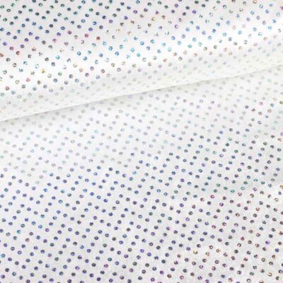 Tissu velours de panne blanc avec paillettes hologramme argent
