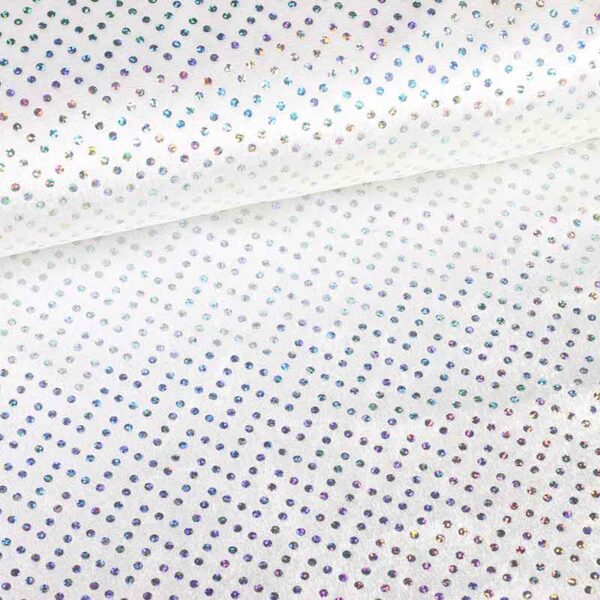 Tissu velours de panne blanc avec paillettes hologramme argent