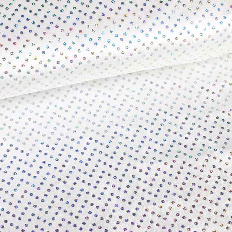 Tissu velours de panne blanc avec paillettes hologramme argent