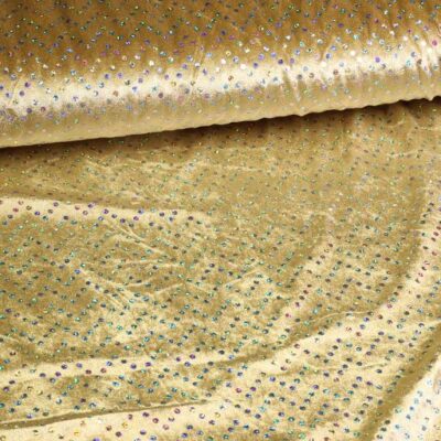 Tissu velours de panne or avec paillettes hologramme argent