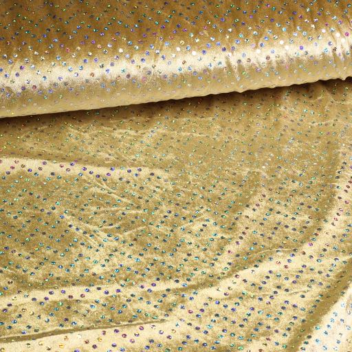 Tissu velours de panne or avec paillettes hologramme argent