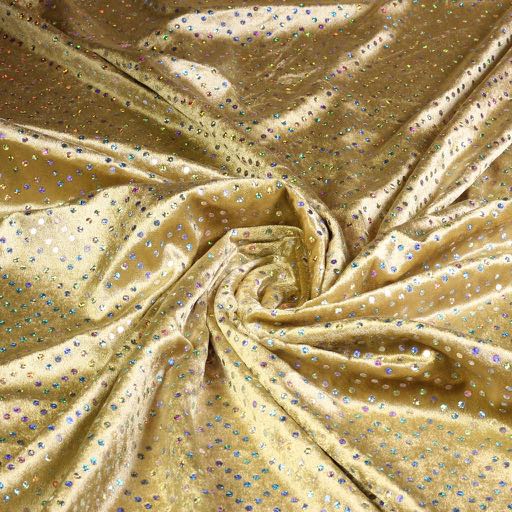 Tissu velours de panne or avec paillettes hologramme argent