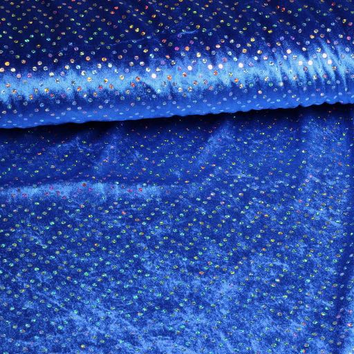Tissu velours de panne cobalt avec paillettes hologramme argent