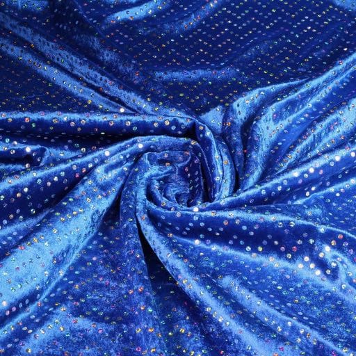 Tissu velours de panne cobalt avec paillettes hologramme argent