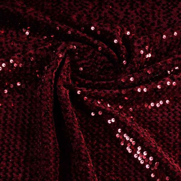 Tissu velours stretch bordeaux avec paillettes