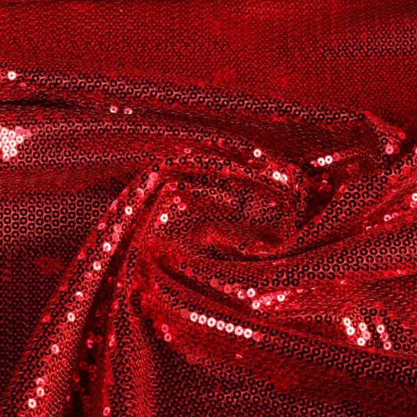 Tissu satin paillettes rouge