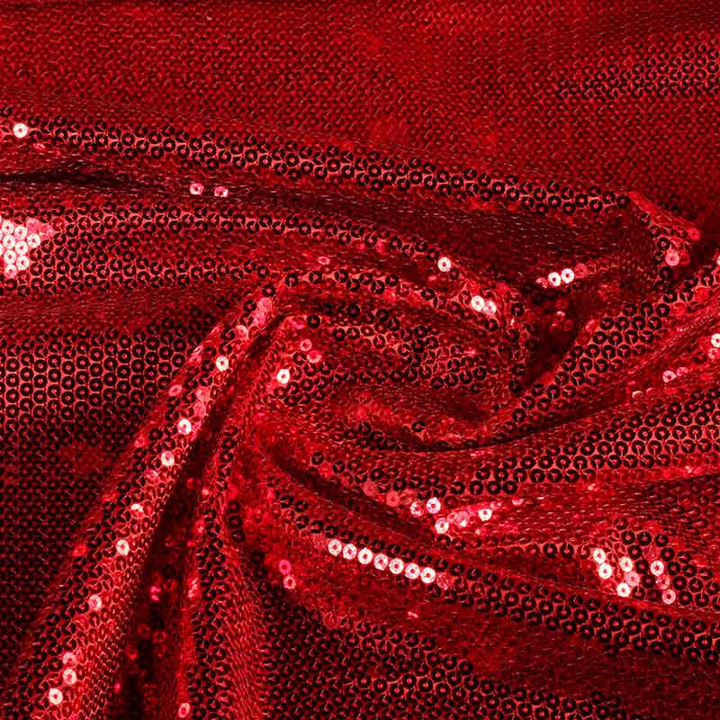 Tissu satin paillettes rouge