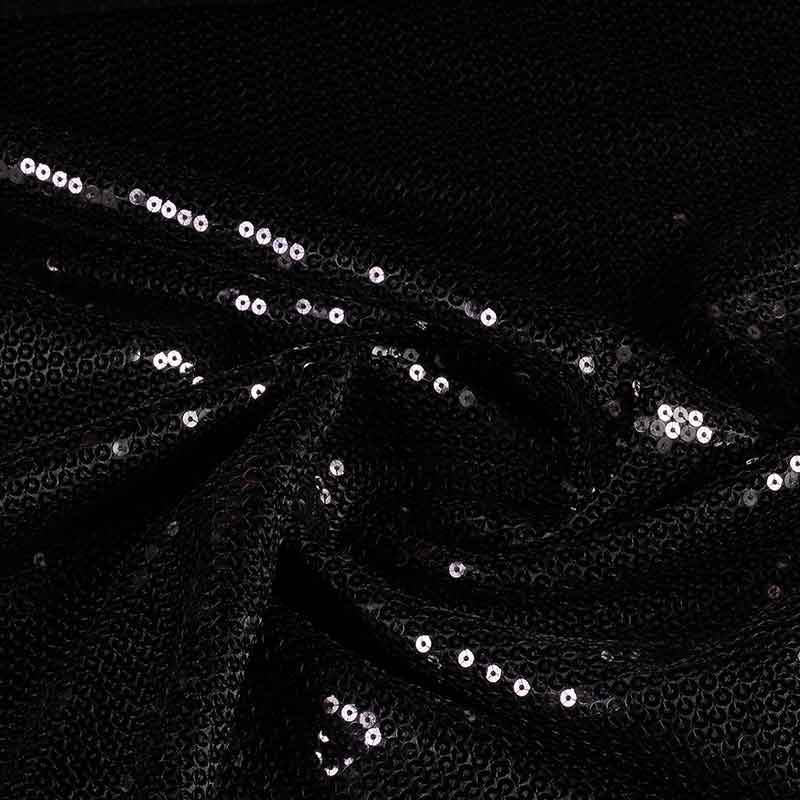 Tissu satin paillettes all over noir