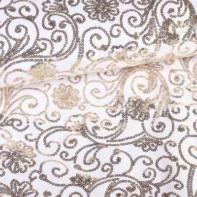 Tissu Terlenka blanc avec paillettes fantaisie dorées