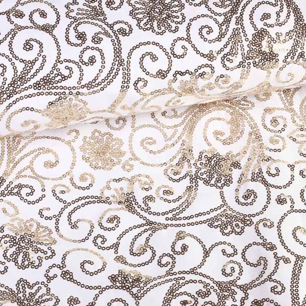 Tissu Terlenka blanc avec paillettes fantaisie dorées