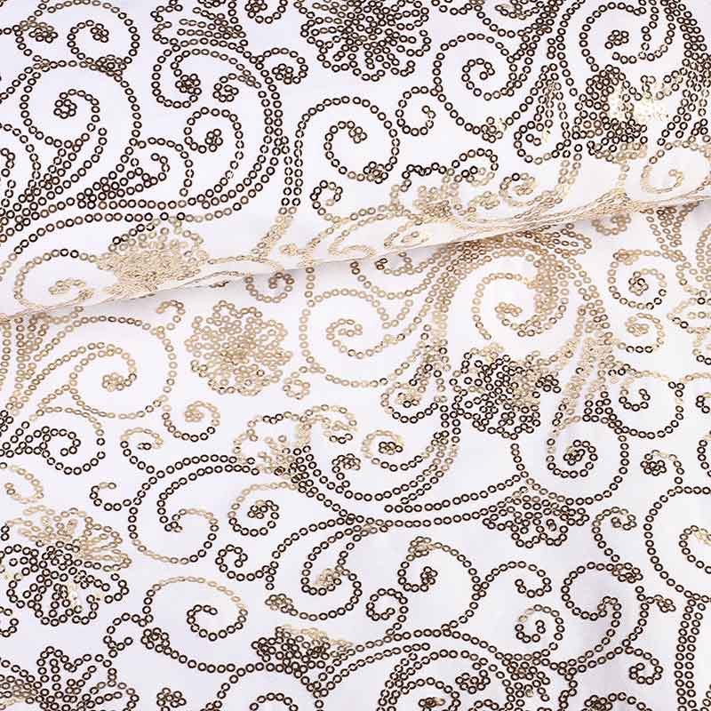 Tissu Terlenka blanc avec paillettes fantaisie dorées