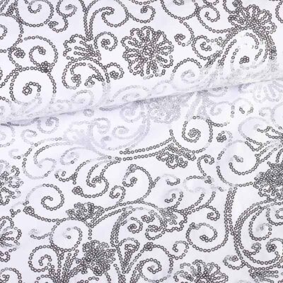 Tissu Terlenka blanc avec paillettes fantaisie argentées