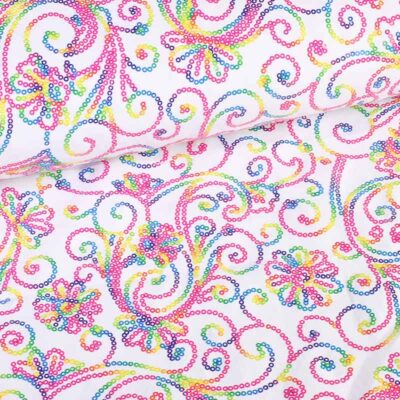 Tissu Terlenka blanc avec paillettes multicolores