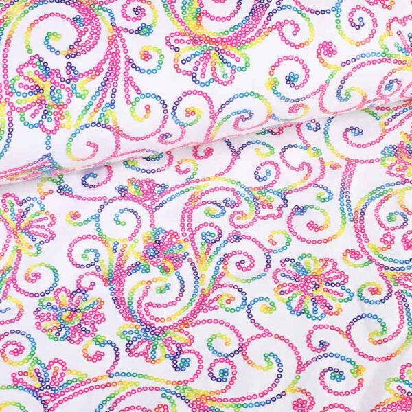 Tissu Terlenka blanc avec paillettes multicolores