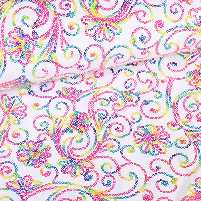 Tissu Terlenka blanc avec paillettes multicolores