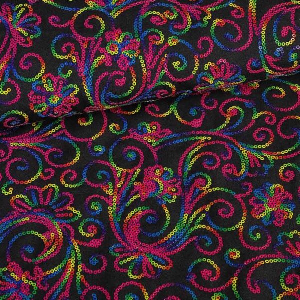 Tissu Terlenka noir avec paillettes multicolores