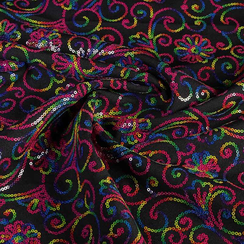 Tissu Terlenka noir avec paillettes multicolores
