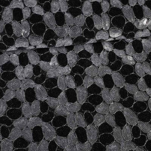 Tissu mesh paillettes oval fantasy noir argent