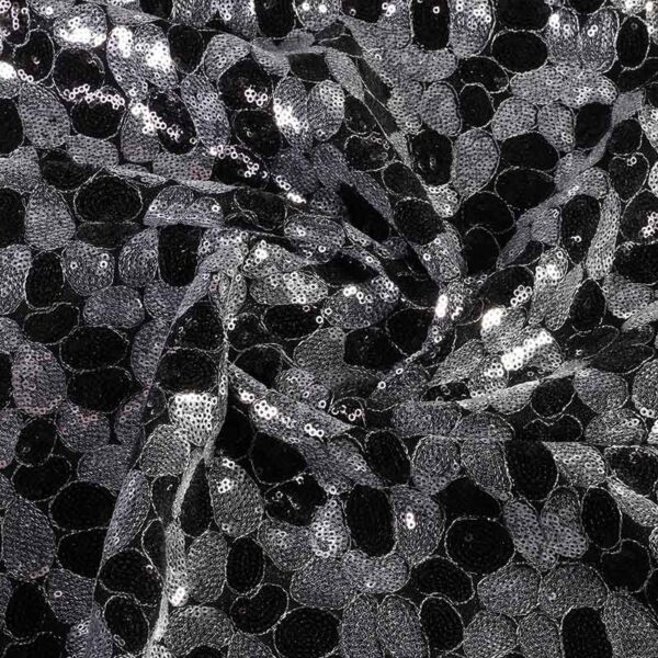 Tissu mesh paillettes oval fantasy noir argent