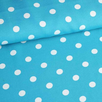 Tissu Terlenka aqua petits pois blancs