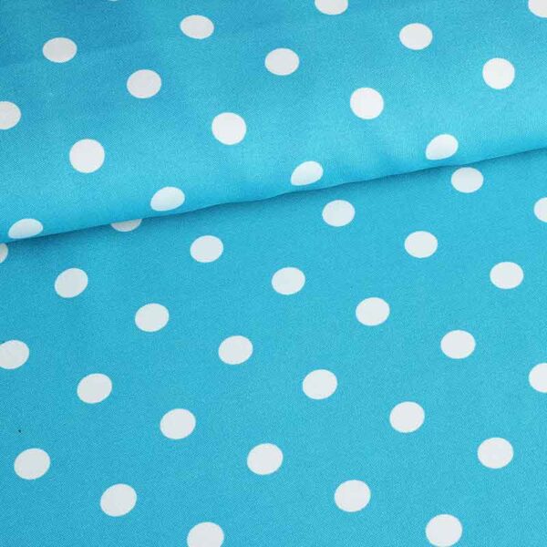 Tissu Terlenka aqua petits pois blancs