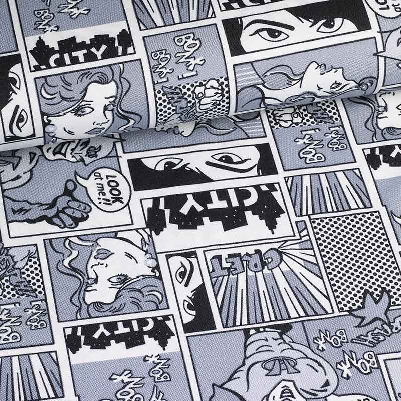 Tissu Terlenka noir et blanc bande dessinée