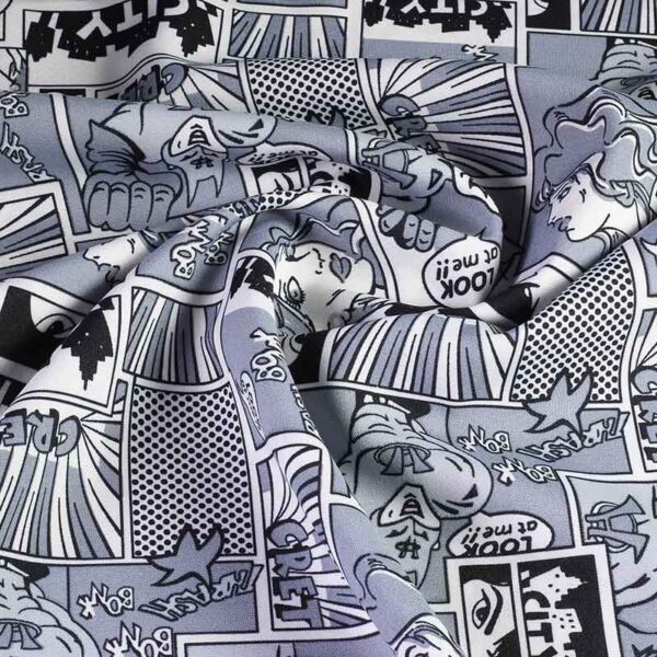 Tissu Terlenka noir et blanc bande dessinée