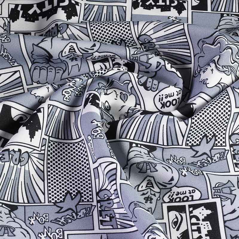Tissu Terlenka noir et blanc bande dessinée
