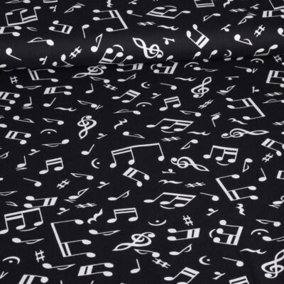 Tissu popeline note de musique noir