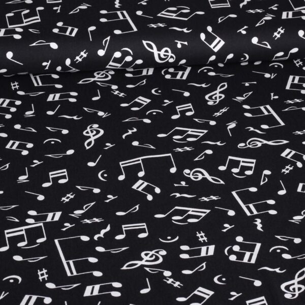 Tissu popeline note de musique noir