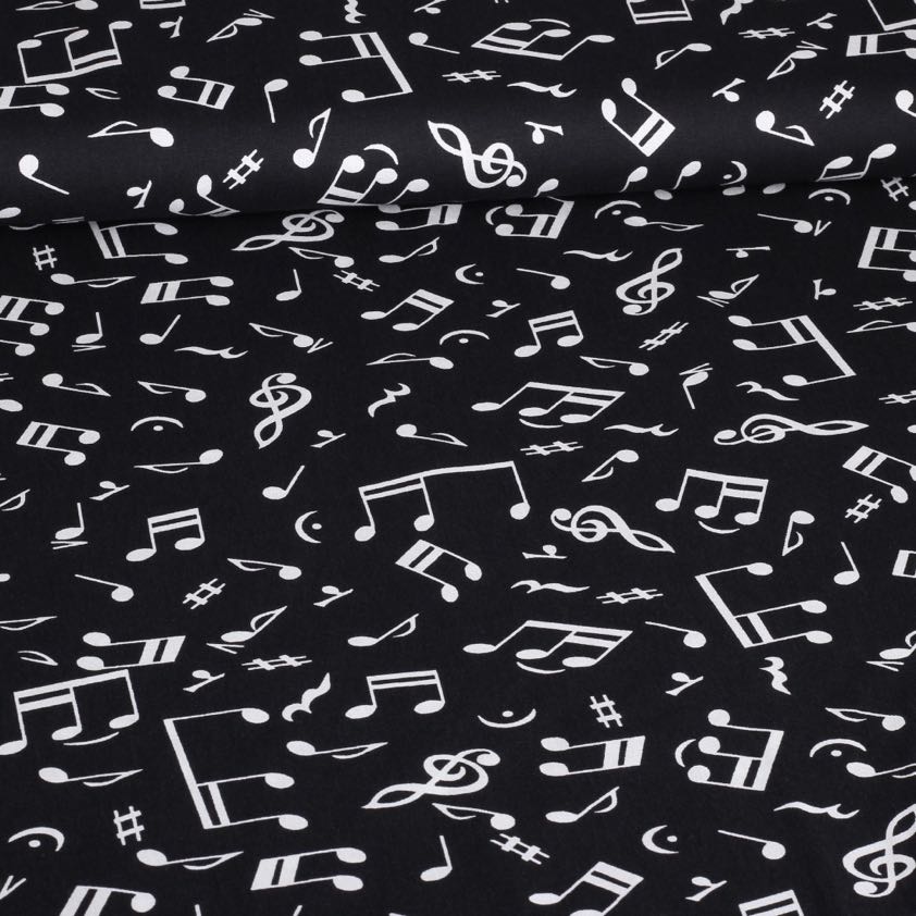 Tissu popeline note de musique noir