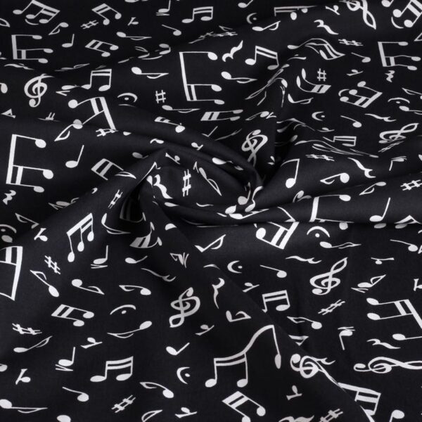 Tissu popeline note de musique noir