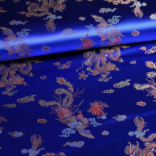 Tissu Satijn Jaquard Dragon cobalt