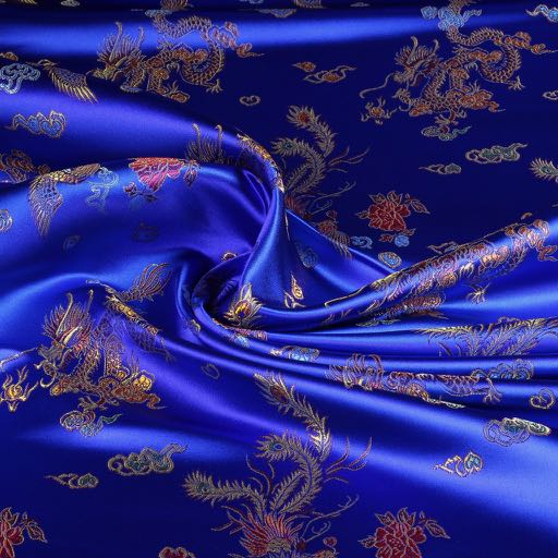 Tissu Satijn Jaquard Dragon cobalt