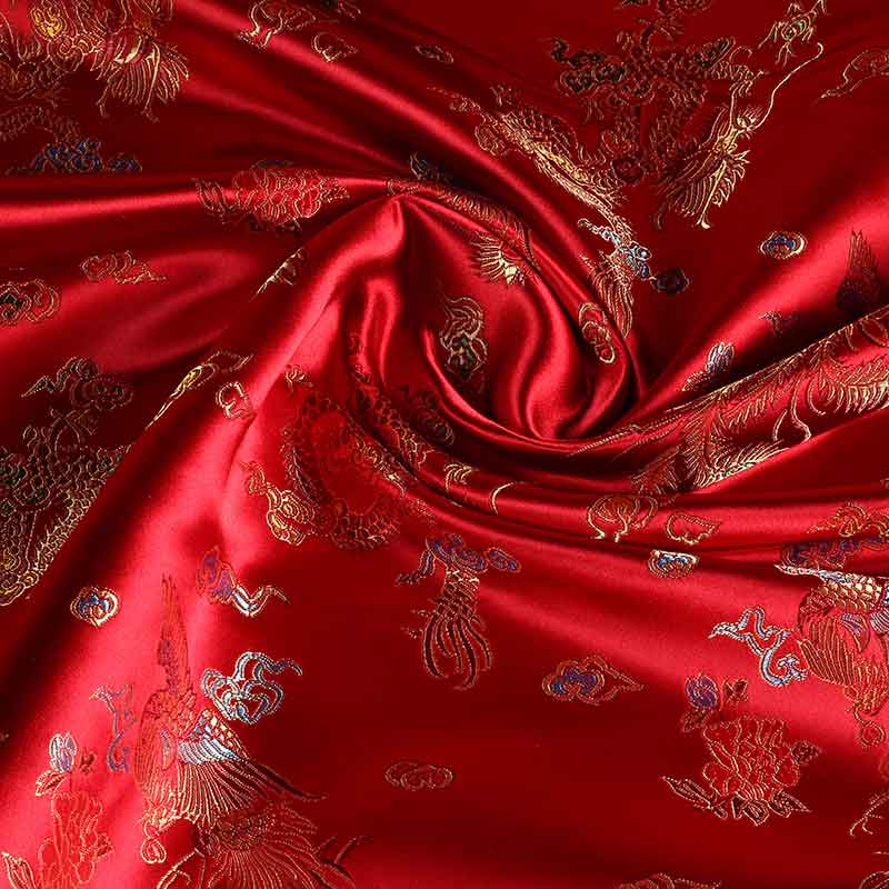 Tissu jacquard satin rouge