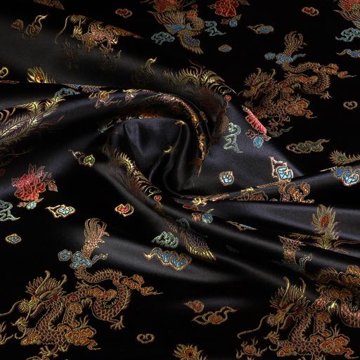 Tissu Satijn Jaquard Dragon noir