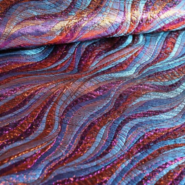 Tissu jacquard brocart bulle violet/orange