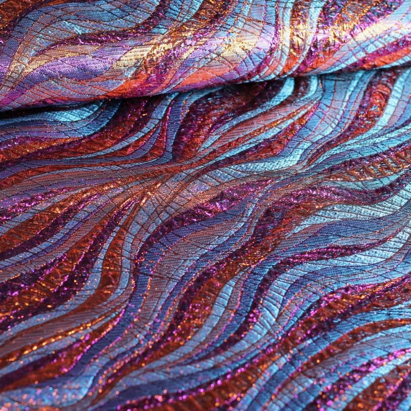 Tissu jacquard brocart bulle violet/orange