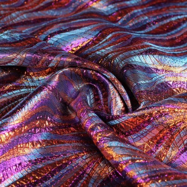 Tissu jacquard brocart bulle violet/orange