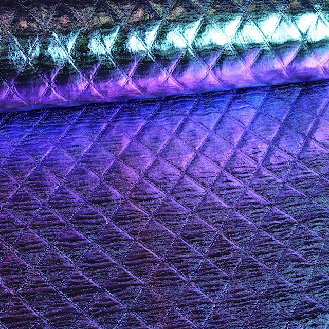 Tissu métallisé losange bleu/violet