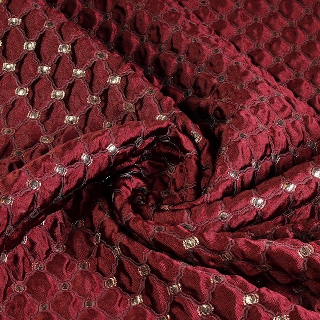 Tissu jacquard baroque bordeaux argent
