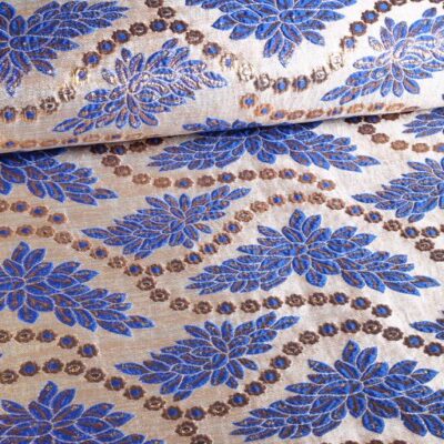 Tissu brocart cobalt/or