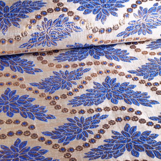 Tissu brocart cobalt/or