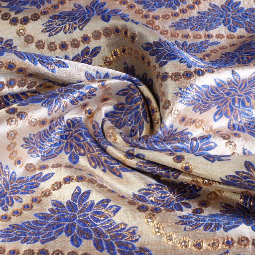 Tissu brocart cobalt/or