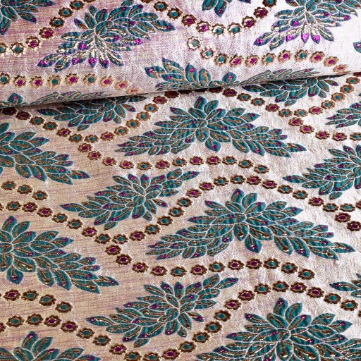 Tissu brocart vert or