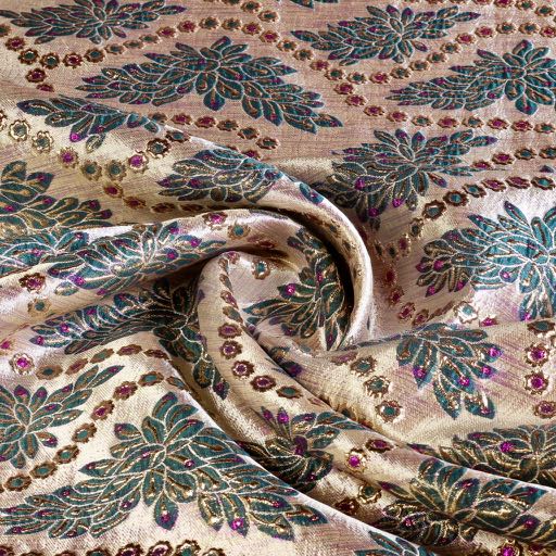 Tissu brocart vert or