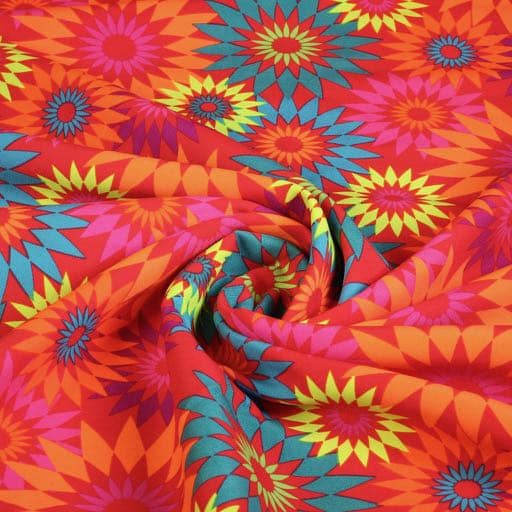 Tissu Terlenka fantaisie fleur rouge