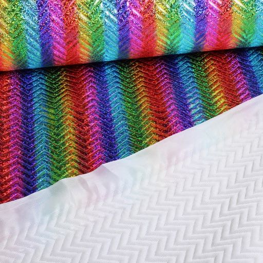 Tissu Step Zigzag Hologram Glitter arc-en-ciel