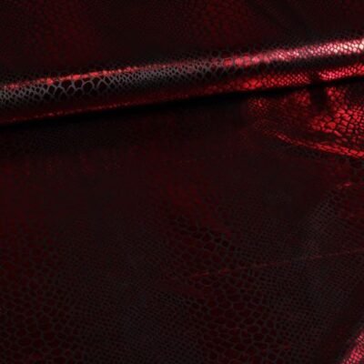 Tissu jersey stretch crocodile noir/rouge foil