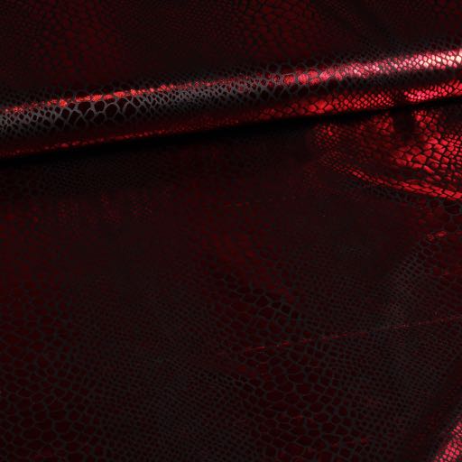 Tissu jersey stretch crocodile noir/rouge foil